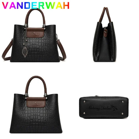 Brand Leather 3-Layer Alligator Crossbody Bag for Women - Luxury Designer Shoulder Messenger Handbag - Himpall