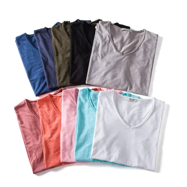 100% Cotton Men’s V-Neck T-Shirt – Slim Fit Solid Short Sleeve Tee