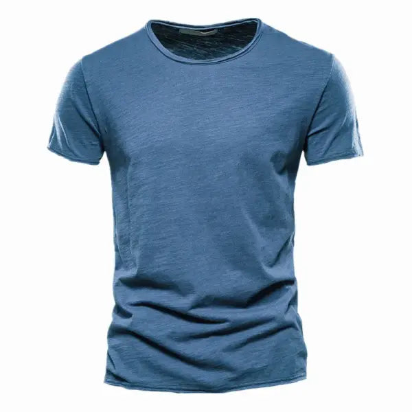 100% Cotton Men’s V-Neck T-Shirt – Slim Fit Solid Short Sleeve Tee - F038-O-JeansBlue / CN Size 4XL 95-100kg