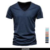 100% Cotton Men’s V-Neck T-Shirt – Slim Fit Solid Short Sleeve Tee
