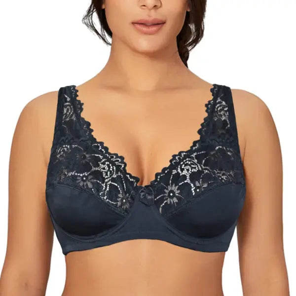 Sexy Sheer Lace Underwire Bra - Full Coverage Unlined Lingerie for B-F Cups - Black / 95C