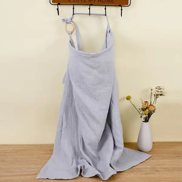 Breathable Baby Nursing Cover – Cotton Muslin Breastfeeding Privacy Apron & Feeding Blanket - gray blue