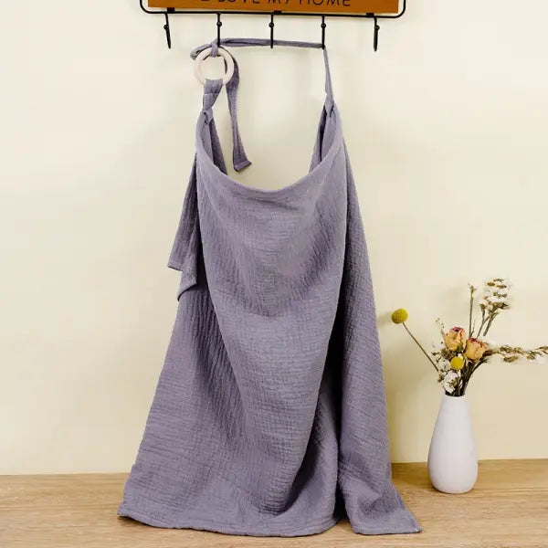 Breathable Baby Nursing Cover – Cotton Muslin Breastfeeding Privacy Apron & Feeding Blanket - purple