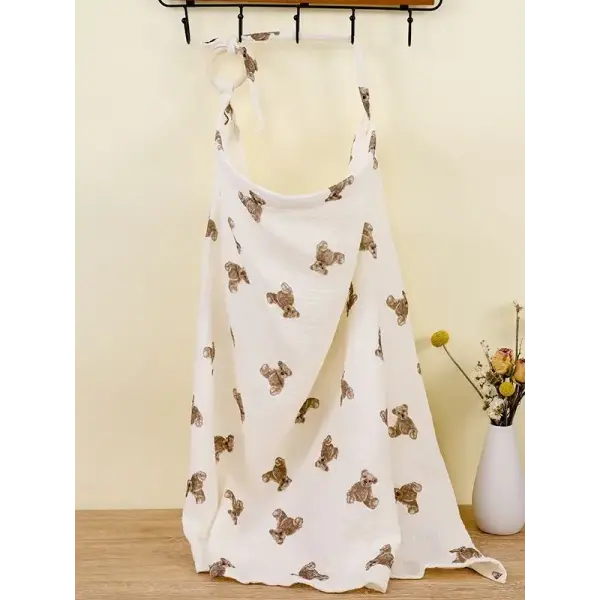 Breathable Baby Nursing Cover – Cotton Muslin Breastfeeding Privacy Apron & Feeding Blanket - one bear