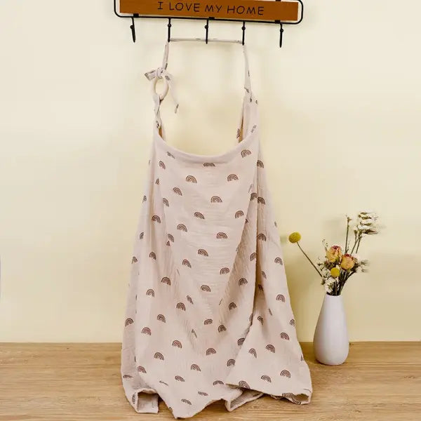 Breathable Baby Nursing Cover – Cotton Muslin Breastfeeding Privacy Apron & Feeding Blanket - khaki rainbow