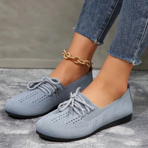 Lace-up Flats Women Fashion Breathable Lazy Mesh Shoes - Light Grey / Size36