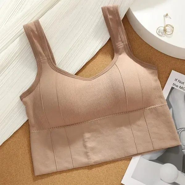 Seamless Breathable Sports Bra for Yoga and Gym Workout - Khaki / One size for 40-70kg