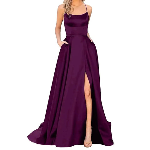 Bridesmaid Dress – Elegant Formal Dress with Spaghetti Straps - Hot Pink-A / XL / CN