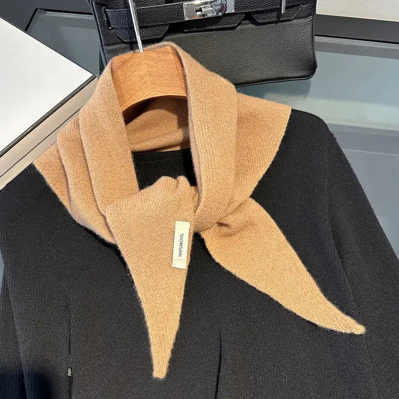 British Korean Triangle Knitted Scarf 100% Wool Winter Warmth - 4