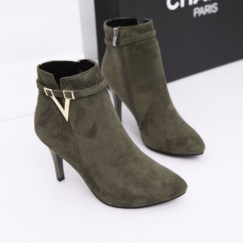 British Martin boots new high heel women boots pure V word boots and bare boots woman - Green / 35