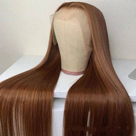 Brown Color Human Hair Wigs - 13x4 Headgear / 18 Inches