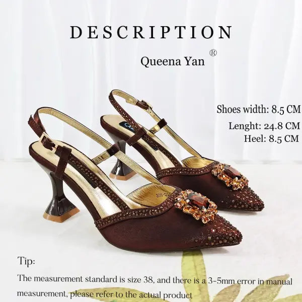 Rhinestone slingback evening clutch pumps brown satin wedding shoes