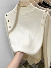 Button Turtleneck Women's Sweater - Soft Knit Autumn Winter Pullover for Women - Himpall