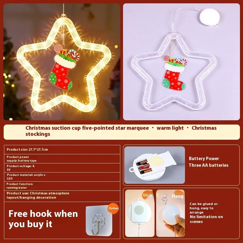 Christmas LED Star Pendant Lights for Holiday Window Decoration - Christmas stocking / Battery Type