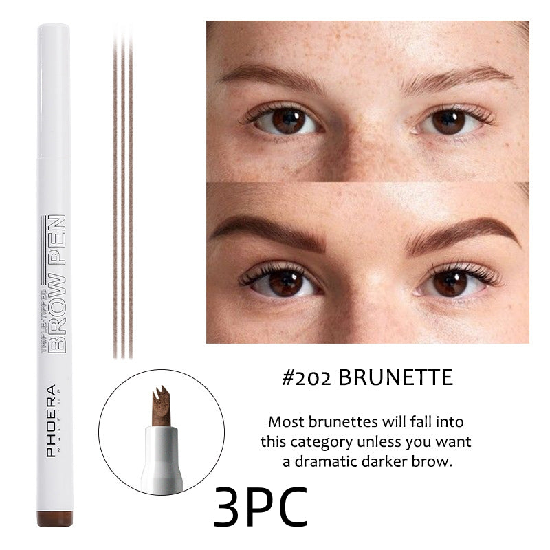 New Long Lasting Ultra-Fine Four-Comb Eyebrow Pencil - 3 pcs Brunette