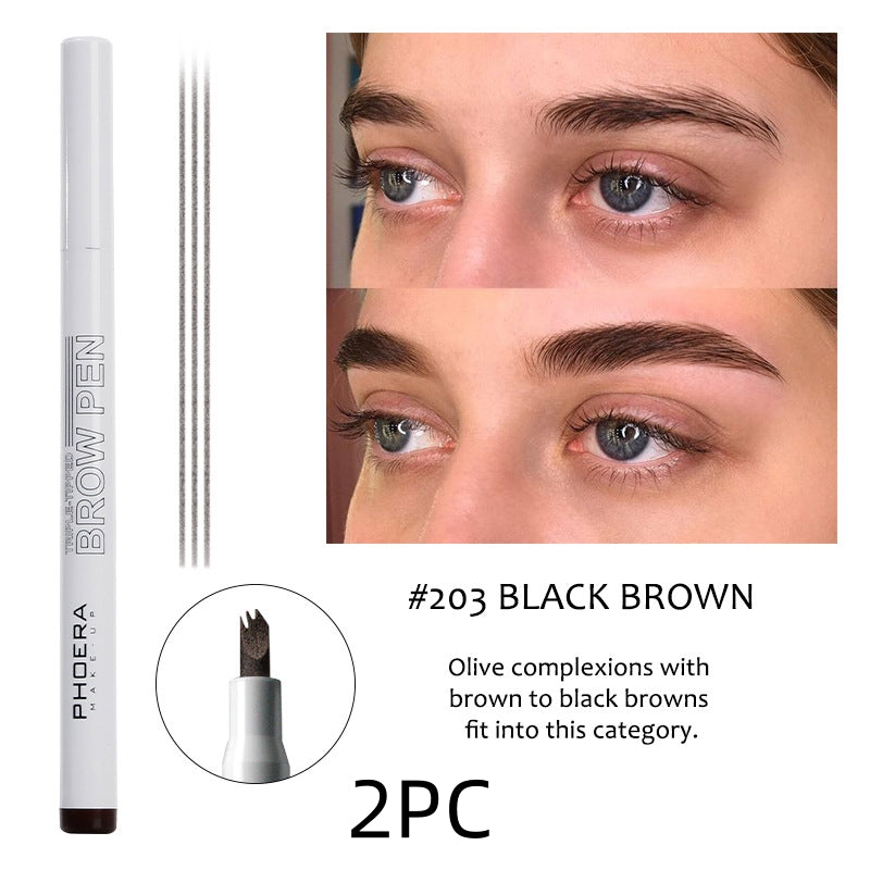 New Long Lasting Ultra-Fine Four-Comb Eyebrow Pencil - 2 pcs Brown