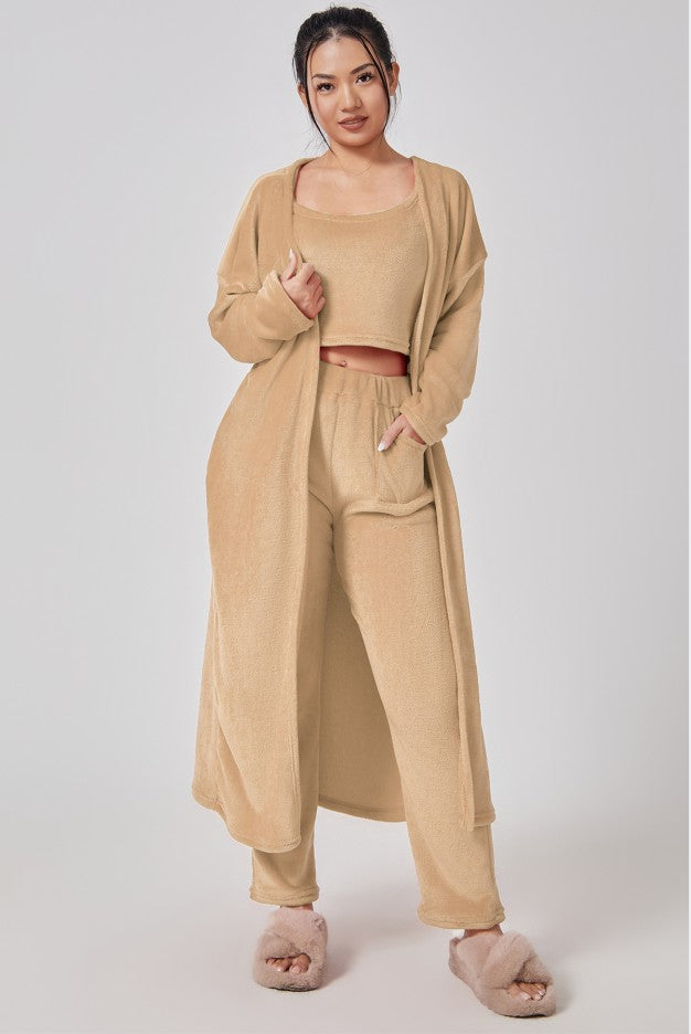 Cozy Pajama Set 3 Piece Lounge Set Cute Loungewear Warm Suit Sets Matching Set Lounge Set 3 Piece Pant Sets Women
