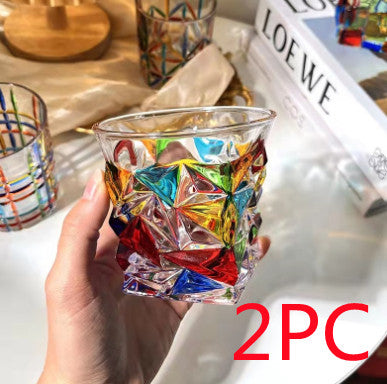 European Style New Enamel Whisky Glass With Colorful Woven Pattern - Diamond patterned wine glass / 2PCS - Hair Remover