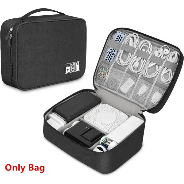 Cable Storage Bag Electronic Organizer Waterproof Portable Travel Pouch - Black