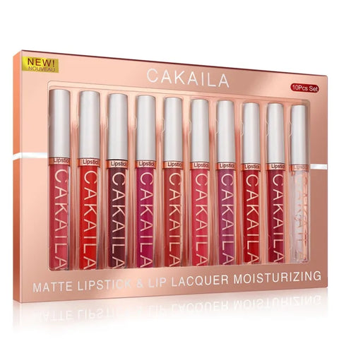 CAKAILA 10pcs/set Nude Lip Gloss & Matte Velvet Lipstick – Waterproof Long-Lasting Liquid Lipstick for Women Moist Lip