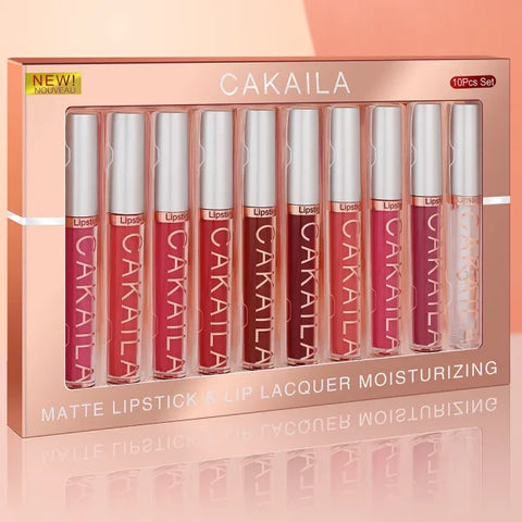 CAKAILA 10pcs/set Nude Lip Gloss & Matte Velvet Lipstick – Waterproof Long-Lasting Liquid Lipstick for Women Moist Lip