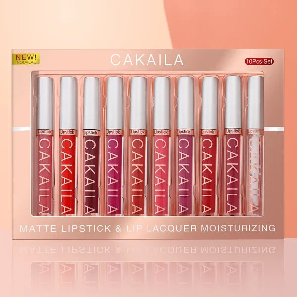 CAKAILA 10pcs/set Nude Lip Gloss & Matte Velvet Lipstick – Waterproof Long-Lasting Liquid Lipstick for Women Moist Lip
