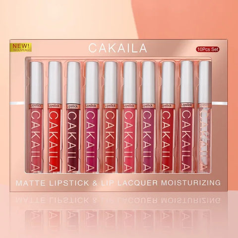 CAKAILA 10pcs/set Nude Lip Gloss & Matte Velvet Lipstick – Waterproof Long-Lasting Liquid Lipstick for Women Moist Lip