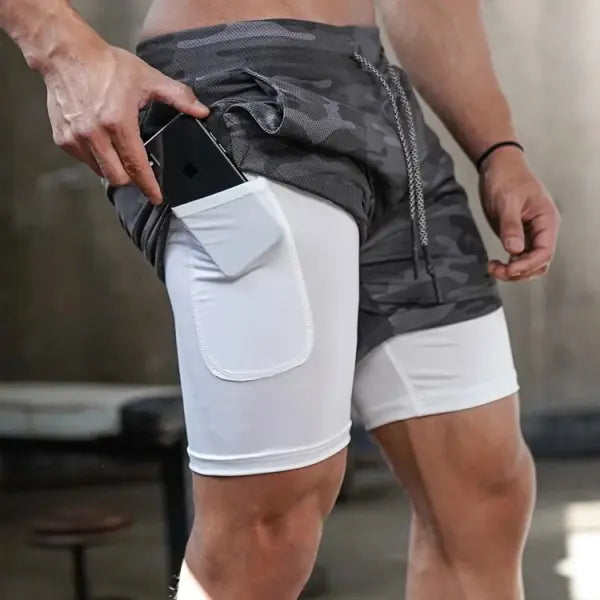 Camo Running Shorts Men Gym Sports Shorts 2 In 1 Quick Dry Workout Training Gym Fitness Jogging Short Pants Summer Men
