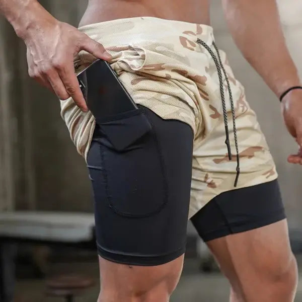 Camo Running Shorts Men Gym Sports Shorts 2 In 1 Quick Dry Workout Training Gym Fitness Jogging Short Pants Summer Men