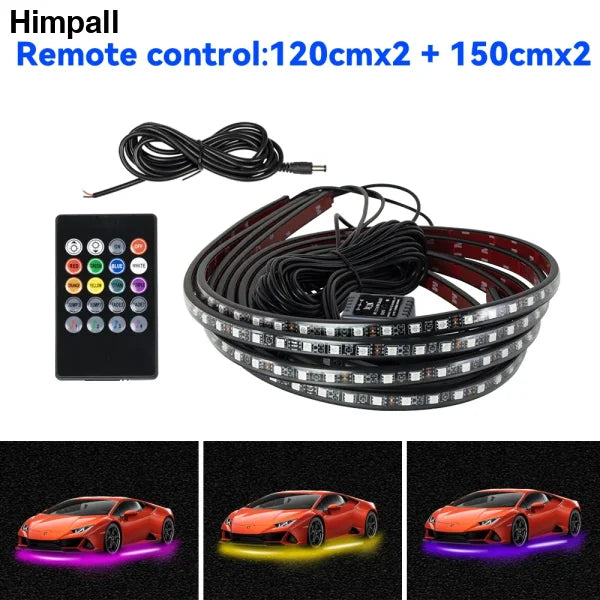 Car Flexible Underglow LED Strip Lights with Remote App Control - 120cm 150cm Remote