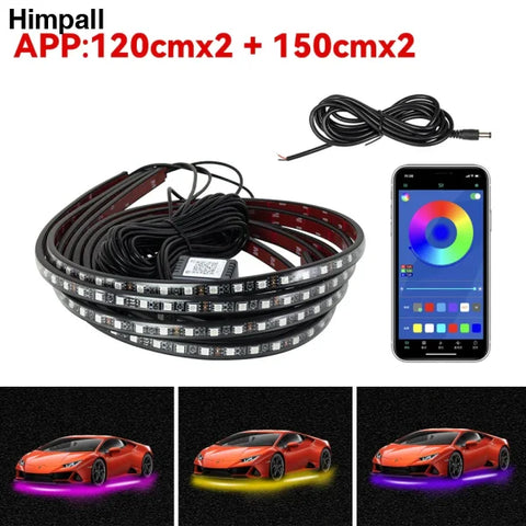 Car Flexible Underglow LED Strip Lights with Remote App Control - 120cm 150cm APP