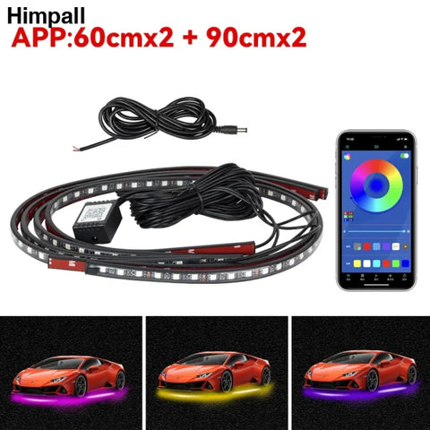 Car Flexible Underglow LED Strip Lights with Remote App Control - 60cm 90cm APP