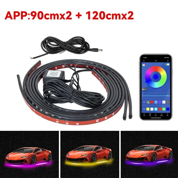 Car Flexible Underglow LED Strip Lights with Remote App Control - 90cm 120cm APP