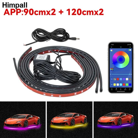 Car Flexible Underglow LED Strip Lights with Remote App Control - 90cm 120cm APP