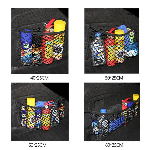 Car Trunk Mesh Organizer Car Tail Storage Net Seat Back Pocket Universal Trunk Bag Auto Magic Tape Network Interior