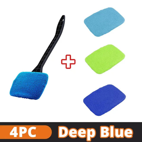 Car Window Cleaner Brush Kit – Microfiber Windshield Wiper with Long Handle & Reusable Cloth Pad - Himpall