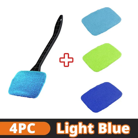 Car Window Cleaner Brush Kit – Microfiber Windshield Wiper with Long Handle & Reusable Cloth Pad - Himpall