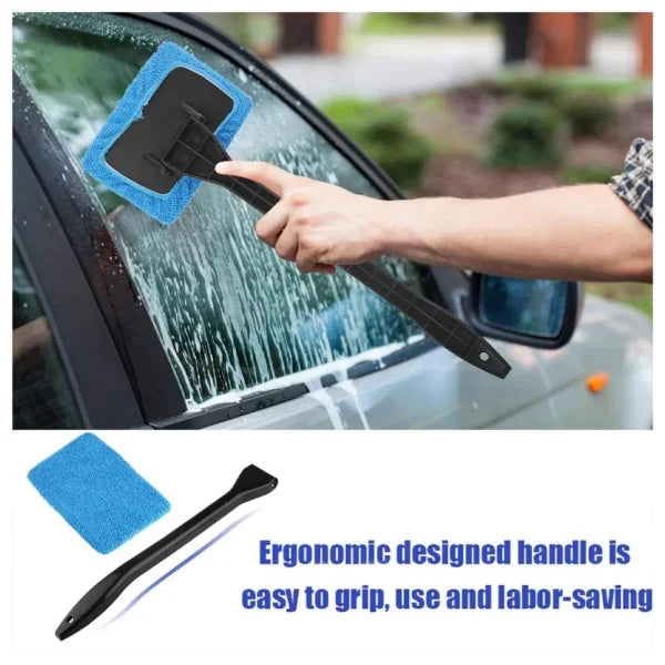 Car Window Cleaner Brush Kit – Microfiber Windshield Wiper with Long Handle & Reusable Cloth Pad - Himpall