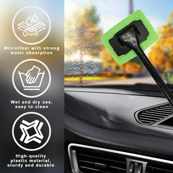 Car Window Cleaner Brush Kit – Microfiber Windshield Wiper with Long Handle & Reusable Cloth Pad - Himpall