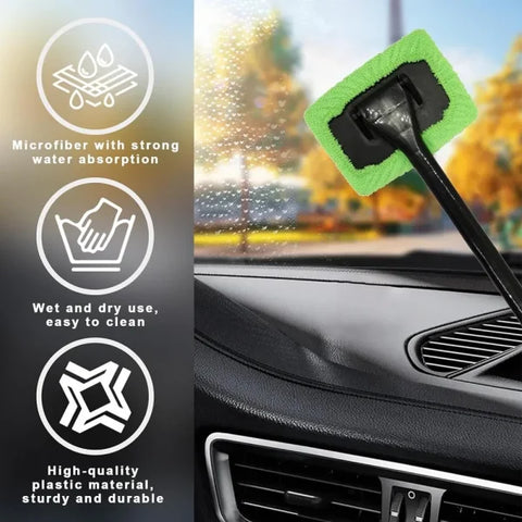 Car Window Cleaner Brush Kit – Microfiber Windshield Wiper with Long Handle & Reusable Cloth Pad - Himpall