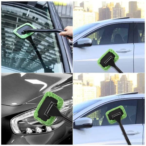 Car Window Cleaner Brush Kit – Microfiber Windshield Wiper with Long Handle & Reusable Cloth Pad - Himpall
