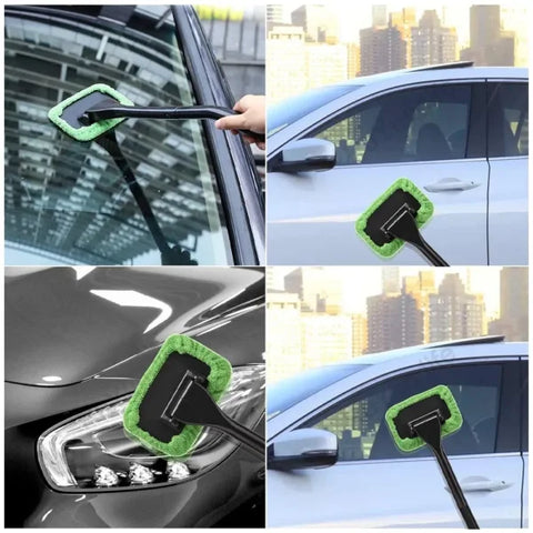 Car Window Cleaner Brush Kit – Microfiber Windshield Wiper with Long Handle & Reusable Cloth Pad - Himpall