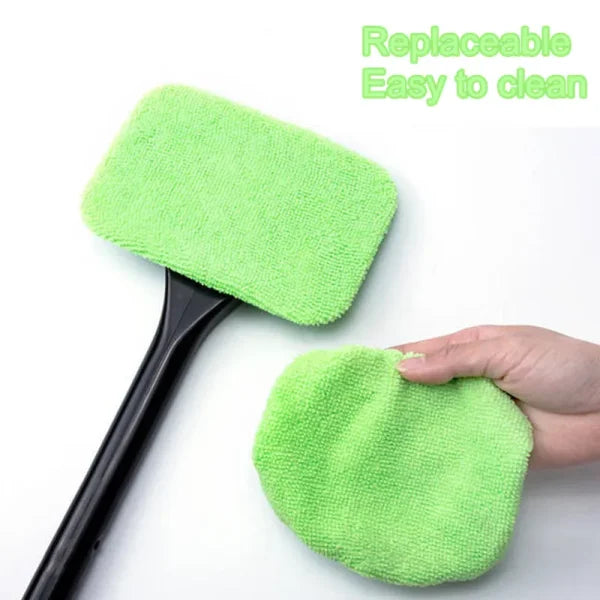 Car Window Cleaner Brush Kit – Microfiber Windshield Wiper with Long Handle & Reusable Cloth Pad - Himpall