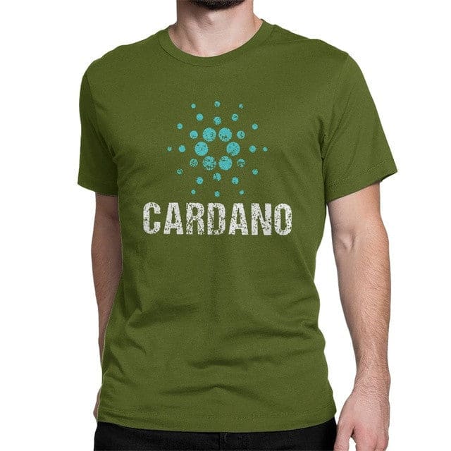 Cardano Ada Logo Cryptos Vintage T Shirts Men Cotton - Army Green / 2XL