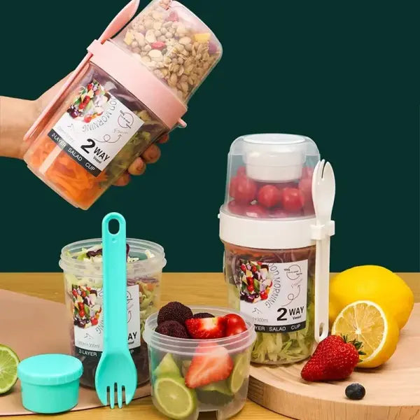 Carry Breakfast Cup Salad Cups Portable Yogurt Cereal Oatmeal Snacks Parfait Containers Salad Dressing Holders with Lid