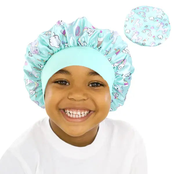Cartoon Baby Kids Print Satin Bonnet Sleep Hat for Curly Hair - Mint Green / One Size
