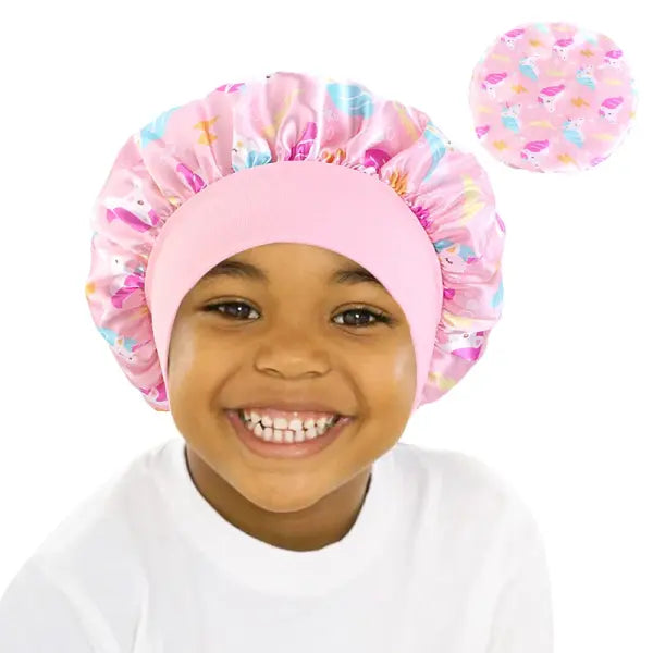 Cartoon Baby Kids Print Satin Bonnet Sleep Hat for Curly Hair - xueya / One Size