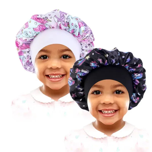 Cartoon Baby Kids Print Satin Bonnet Sleep Hat for Curly Hair - Horse black white / One Size