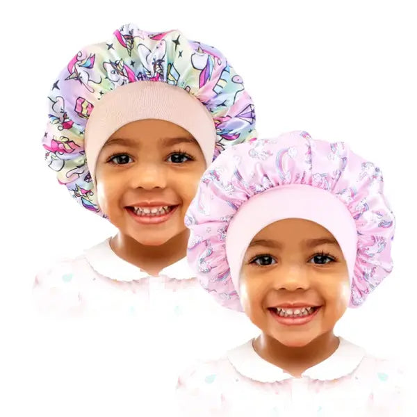 Cartoon Baby Kids Print Satin Bonnet Sleep Hat for Curly Hair - Rainbow Khaki Pink / One Size