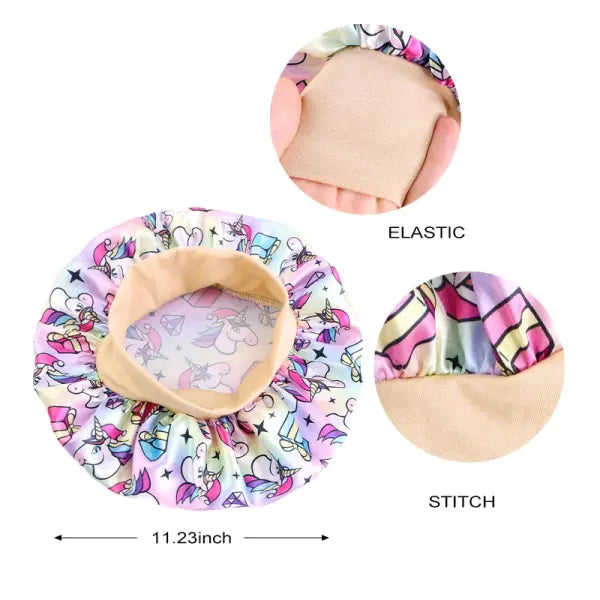 Cartoon Baby Kids Print Satin Bonnet Sleep Hat for Curly Hair